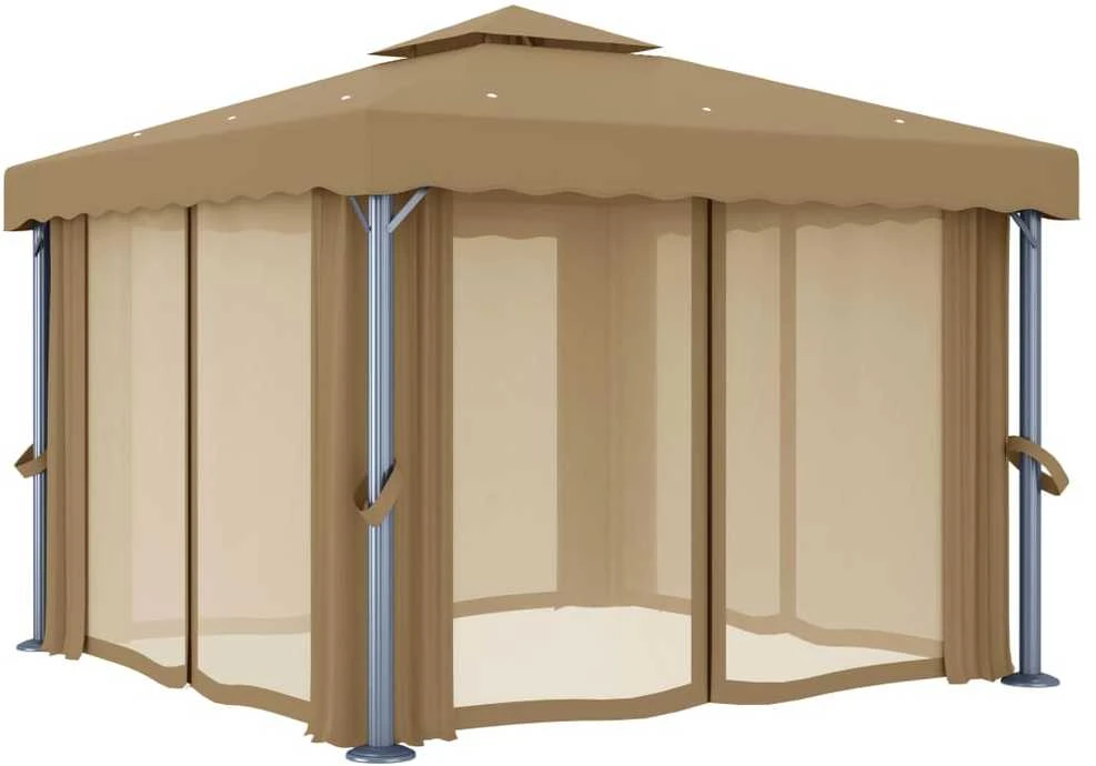 Pavėsinė su užuolaidomis, taupe spalvos, 3x3m, aliuminis