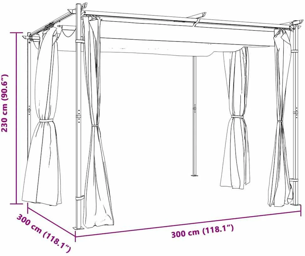 Pavėsinė su užuolaidomis, taupe spalvos, 3x3m, plienas