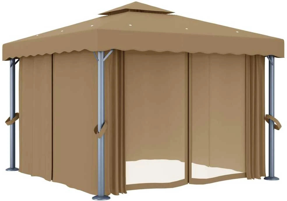 Pavėsinė su užuolaidomis, taupe spalvos, 3x3m, aliuminis
