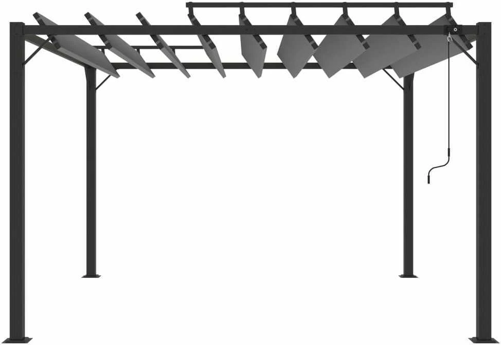 Pavėsinė su žaliuzių stogu, antracito, 3x3m, audinys/aliuminis