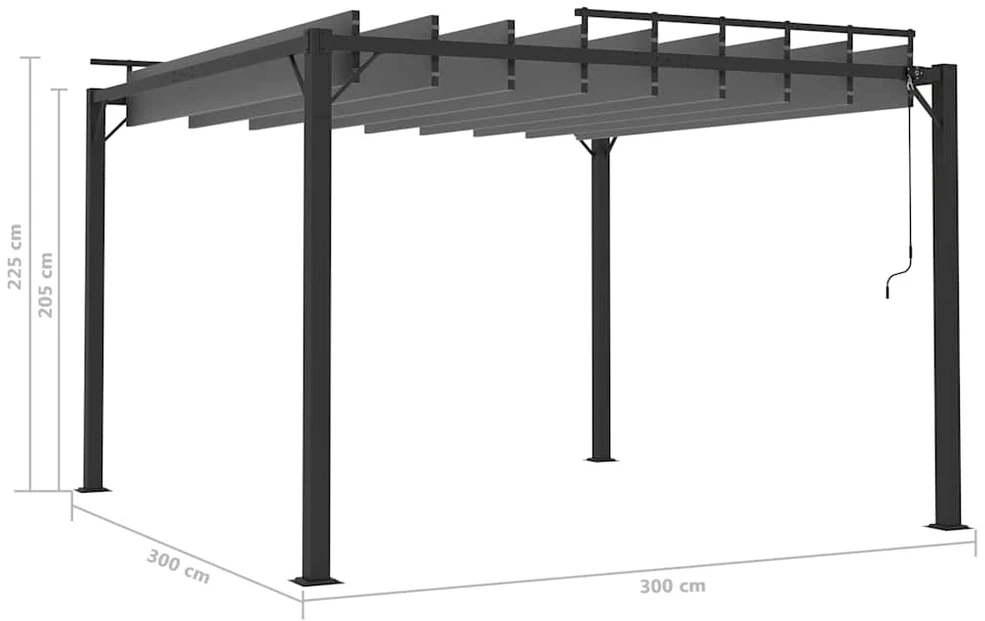 Pavėsinė su žaliuzių stogu, antracito, 3x3m, audinys/aliuminis
