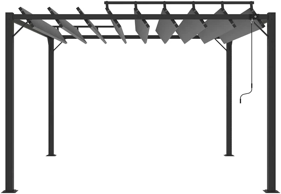 Pavėsinė su žaliuzių stogu, antracito, 3x3m, audinys/aliuminis