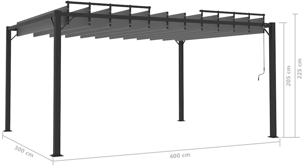 Pavėsinė su žaliuzių stogu, antracito, 3x4m, audinys/aliuminis