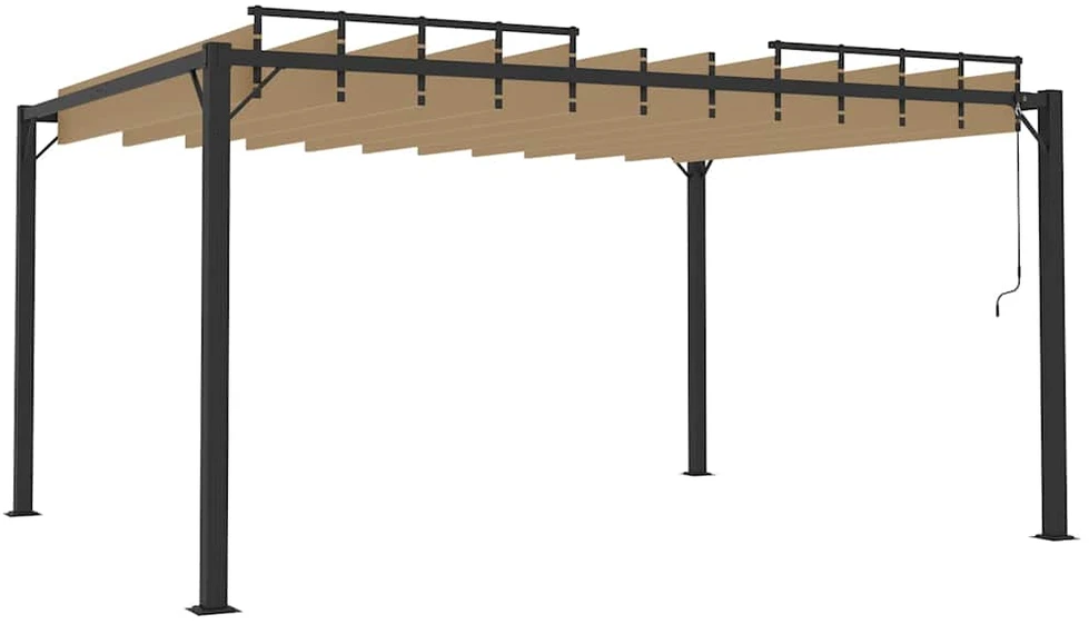 Pavėsinė su žaliuzių stogu, taupe, 3x4m, audinys/aliuminis