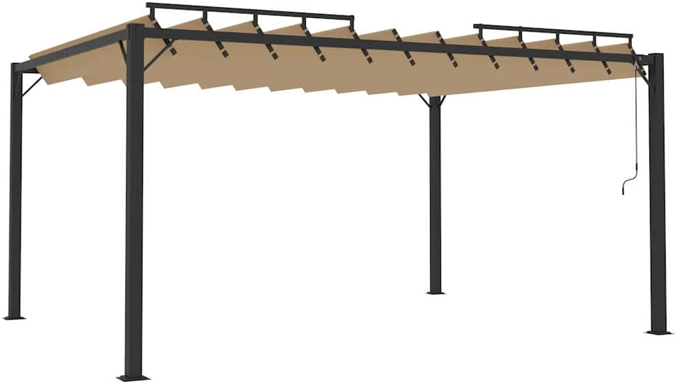 Pavėsinė su žaliuzių stogu, taupe, 3x4m, audinys/aliuminis