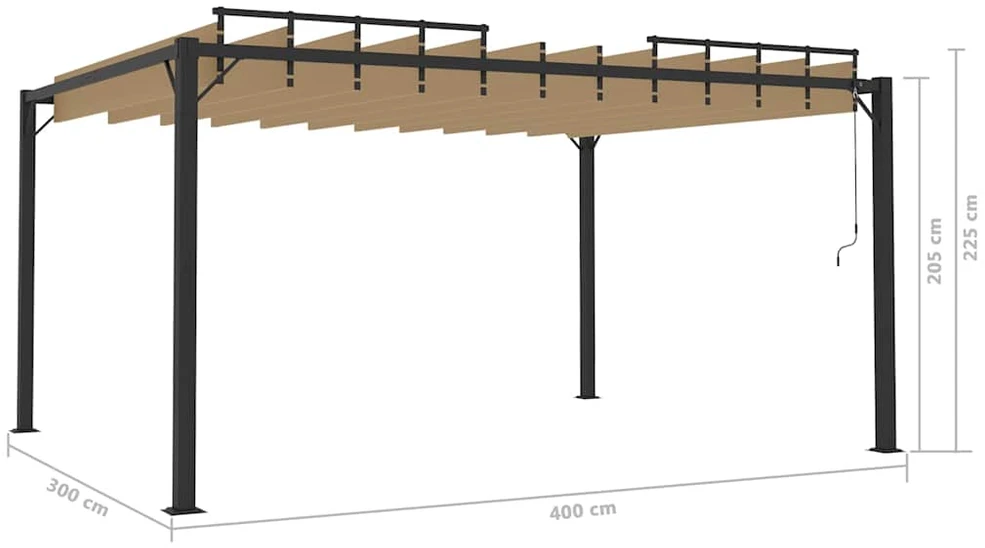 Pavėsinė su žaliuzių stogu, taupe, 3x4m, audinys/aliuminis