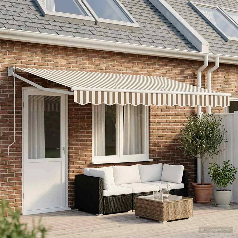 Ištraukiama markizė Šviesiai pilka ir balta. 4 × 3 m