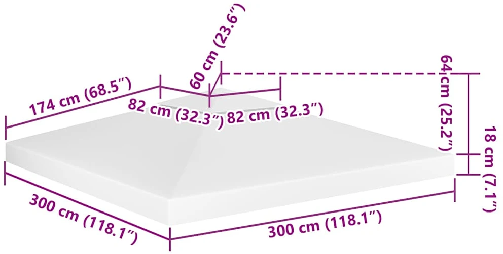Pavėsinės uždangalas, 2 pakopų, baltas, 3x3m, 310 g/m²
