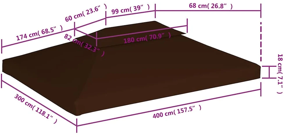 Pavėsinės uždangalas, 2 pakopų, rudas, 4x3m, 310 g/m²