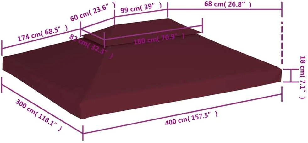Pavėsinės uždangalas, bordo, 4x3m, 310 g/m²
