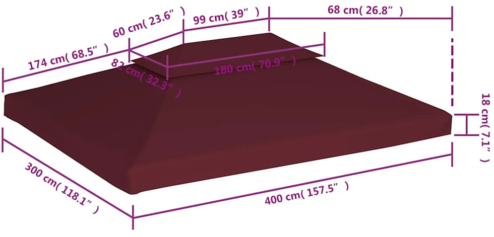 Pavėsinės uždangalas, bordo, 4x3m, 310 g/m²
