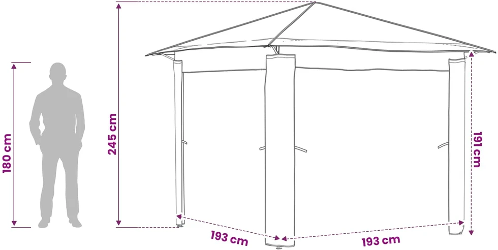 Paviljonas be šoninės sienos 2,6 x 2,6 m