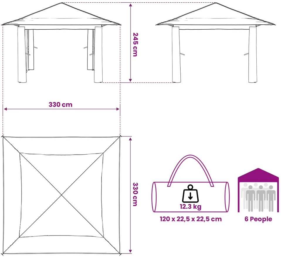 Paviljonas be šoninės sienos 3,3 x 3,3 m Bežinis ir Rudas