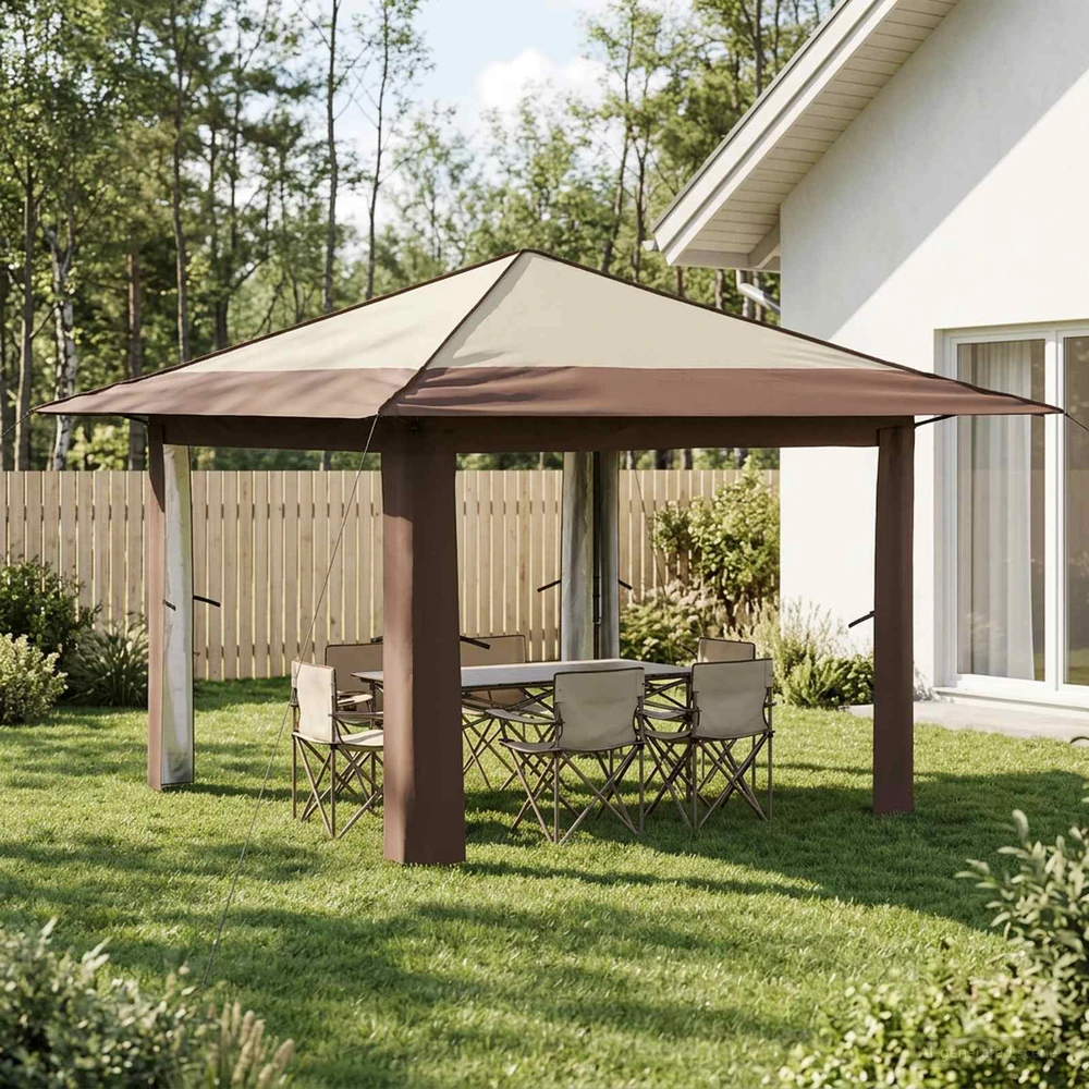 Paviljonas be šoninės sienos 3.3 x 3.3 m Kremas ir rudas