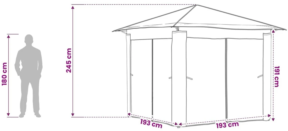 Paviljonas su 4 šoninėmis sienomis 2,6 x 2,6 m Kremas ir rudas