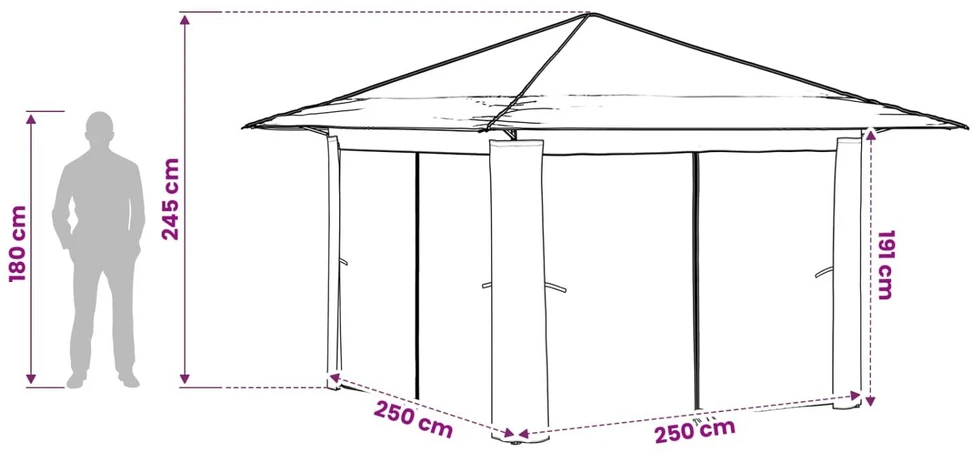Paviljonas su 4 šoninėmis sienomis 3,3 x 3,3 m Bežinis ir Rudas