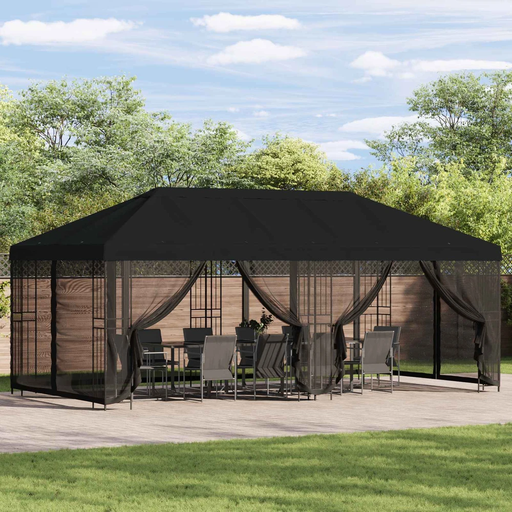 Paviljonas su šoninėmis sienelėmis 6 x 3 m Juoda
