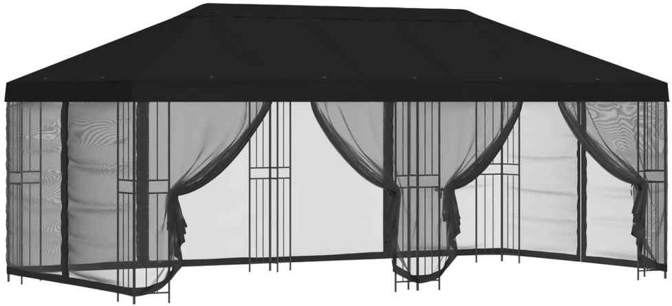 Paviljonas su šoninėmis sienelėmis 6 x 3 m Juoda