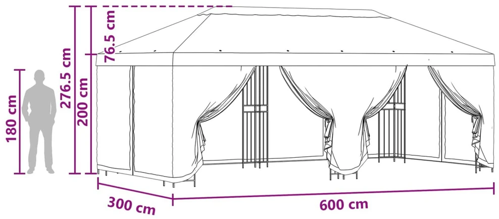 Paviljonas su šoninėmis sienelėmis 6 x 3 m Juoda