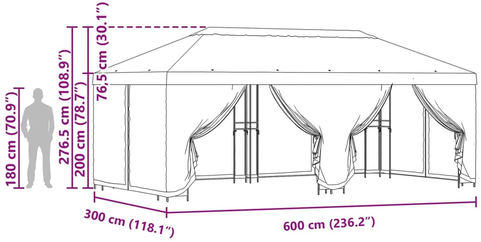 Sodo pavėsinė su šoninėmis sienelėmis 6 x 3 m Ruda