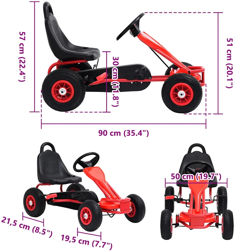 Pedalais minamas kartingas su pneumat. padang., raudonas
