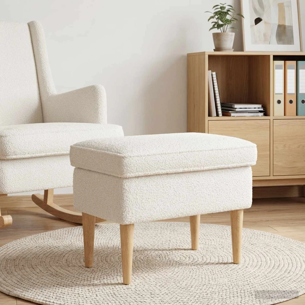 Pėdų staliukas Kreminė 55 x 35 x 41 cm Bouclé