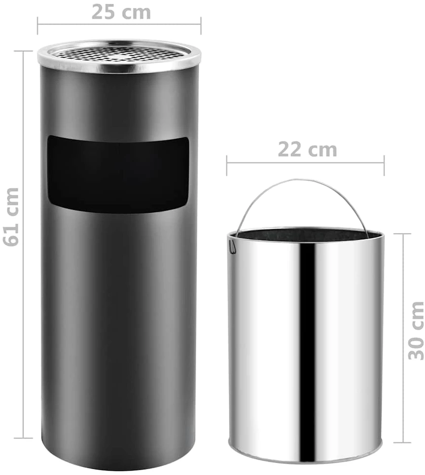 Šiukšliadėžė-peleninė, pilkos spalvos, plienas, 30l