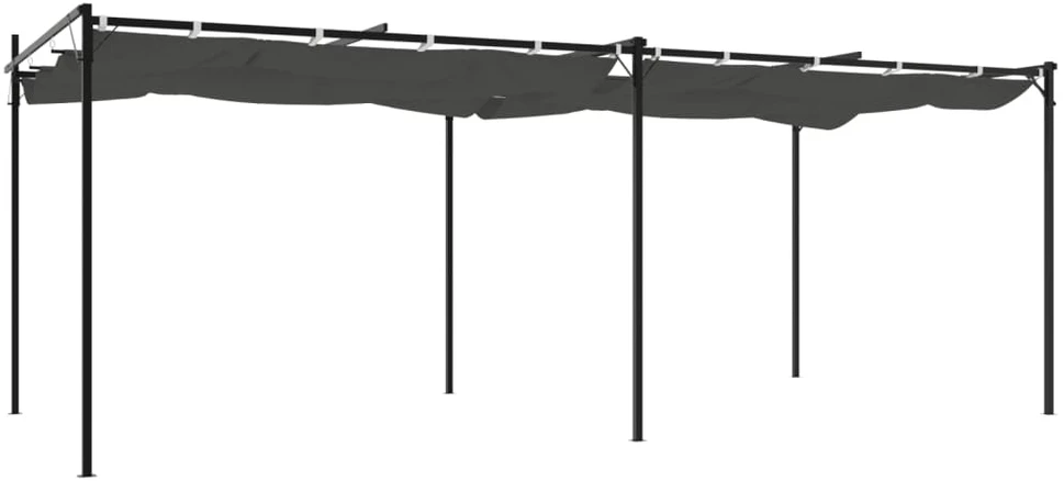 Pergolė su ištraukiamu stogu, antracito spalvos, 589x292x230cm