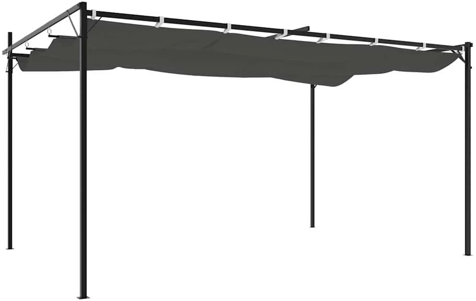 Pergolė su ištraukiamu stogu, antracito spalvos, 395x292x230cm