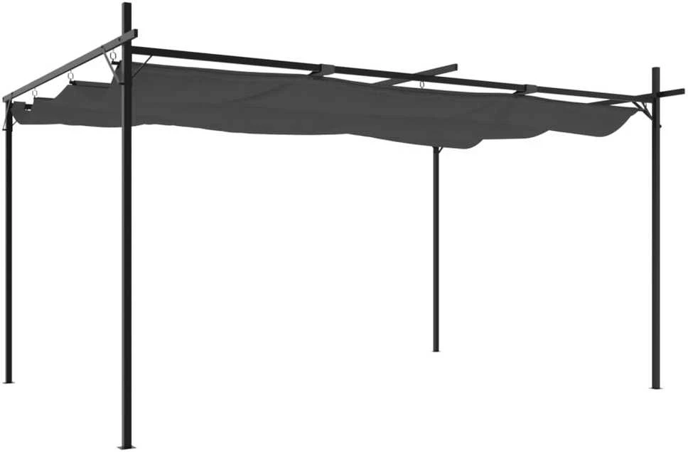 Pergolė su ištraukiamu stogu, antracito spalvos, 395x292x230cm