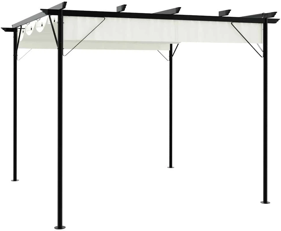 Pergolė su ištraukiamu stogu, kreminė balta, 3x3m, plienas