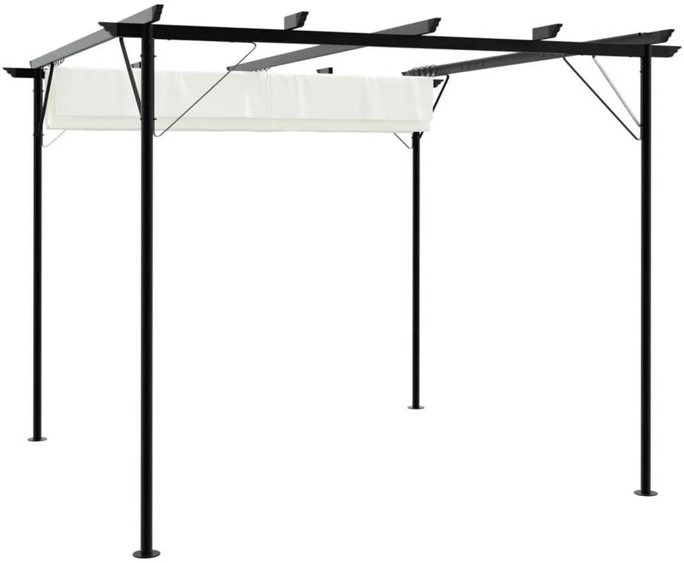 Pergolė su ištraukiamu stogu, kreminė balta, 3x3m, plienas