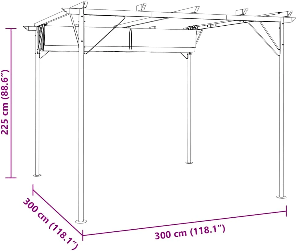 Pergolė su ištraukiamu stogu, kreminė balta, 3x3m, plienas