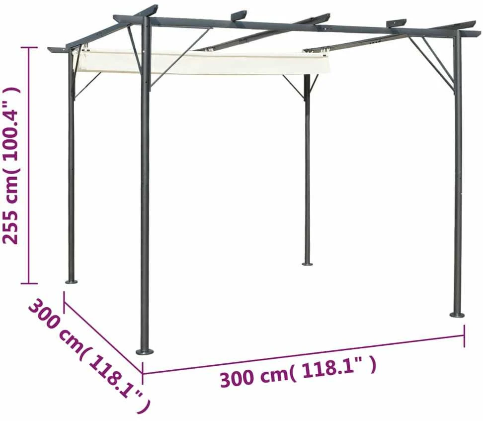 Pergolė su ištraukiamu stogu, kreminė balta, 3x3m, plienas
