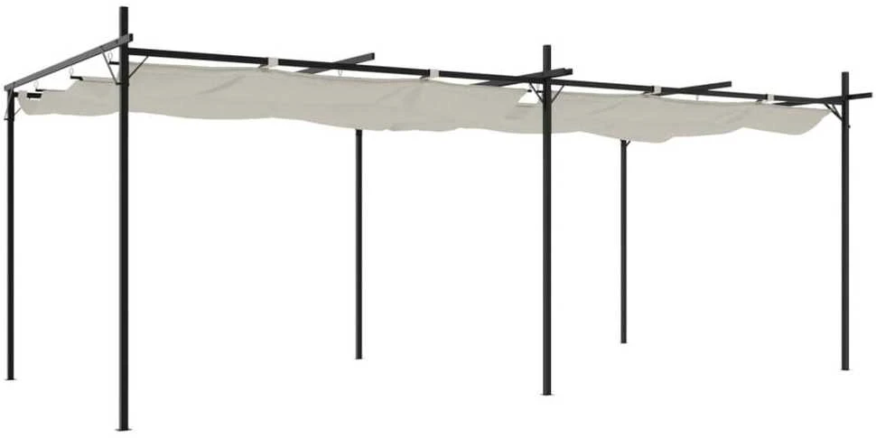 Pergolė su ištraukiamu stogu, kreminės spalvos, 589x292x230cm
