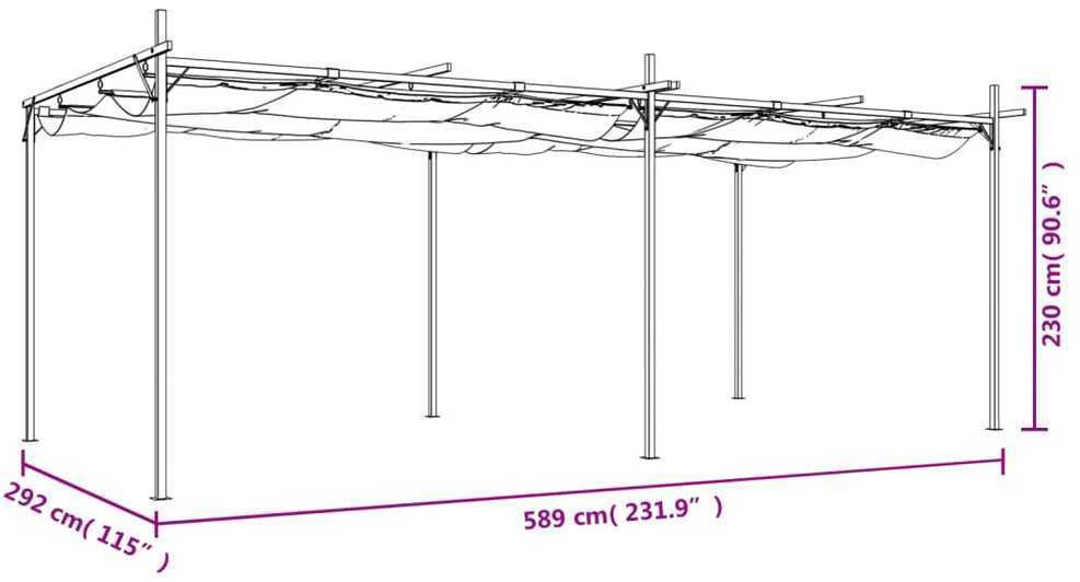 Pergolė su ištraukiamu stogu, kreminės spalvos, 589x292x230cm
