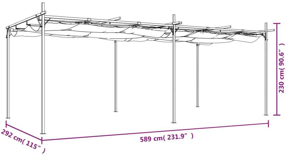 Pergolė su ištraukiamu stogu, kreminės spalvos, 589x292x230cm