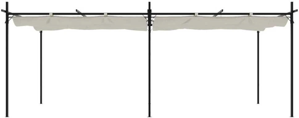 Pergolė su ištraukiamu stogu, kreminės spalvos, 589x292x230cm
