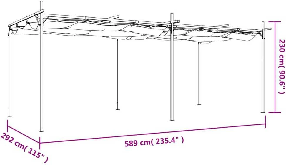 Pergolė su ištraukiamu stogu, taupe spalvos, 589x292x230cm