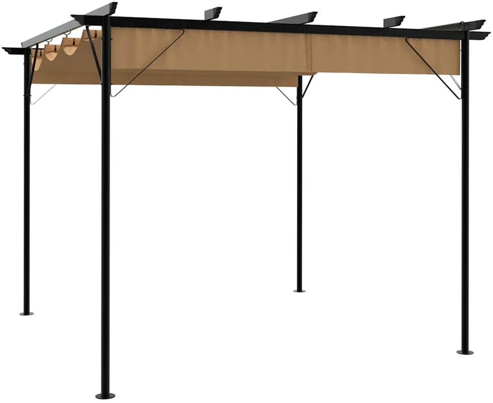 Pergolė su įtraukiamu stogu, taupe spalvos, 3x3m, plienas