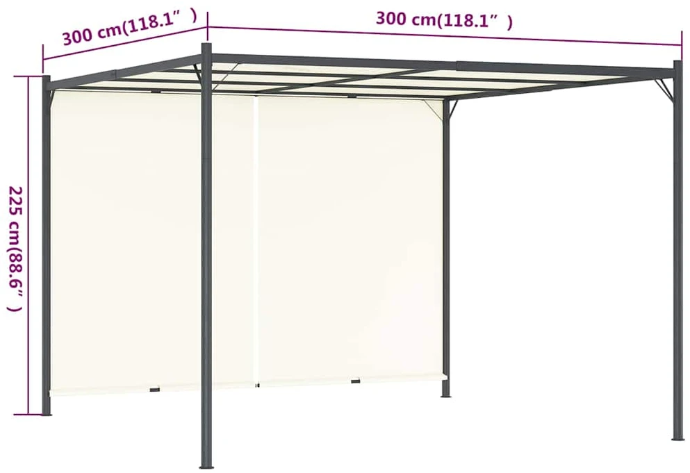 Pergolė su reguliuojamu stogu, kreminė balta, 3x3m, plienas