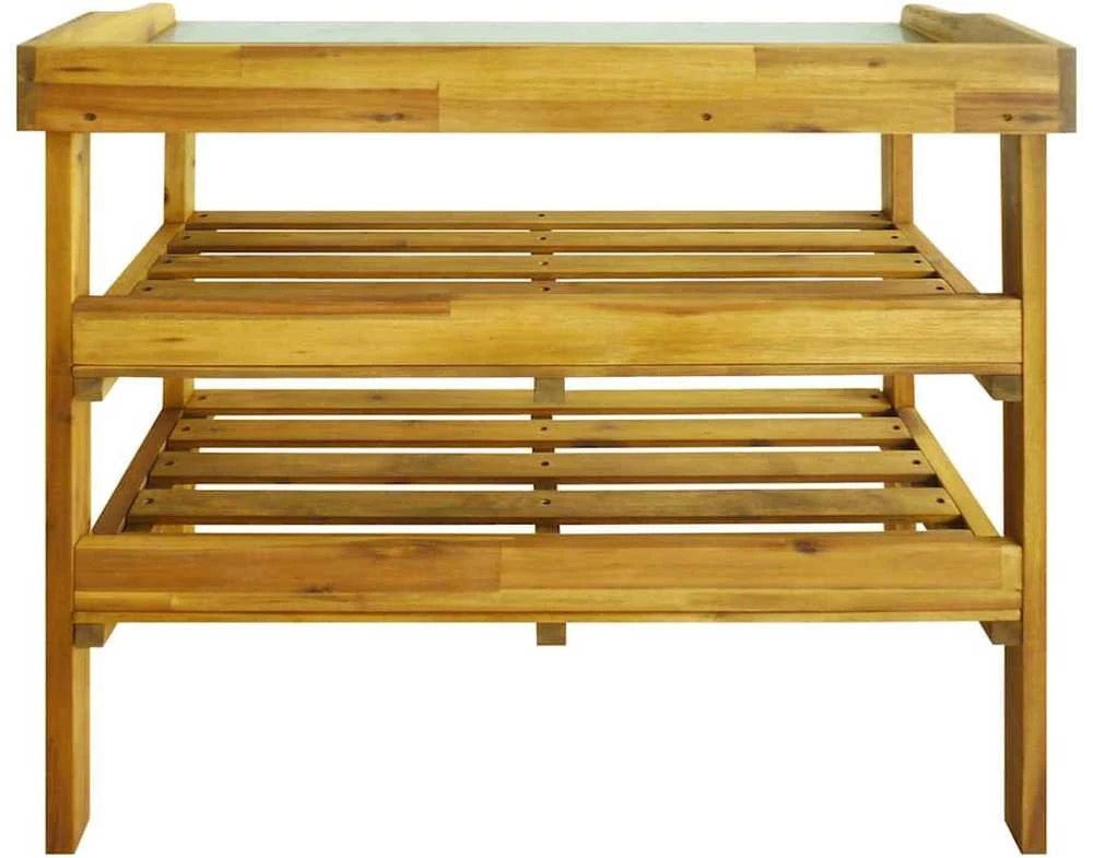 Persodinimo stalas su 2 lentynomis, akacijos mediena su cinku