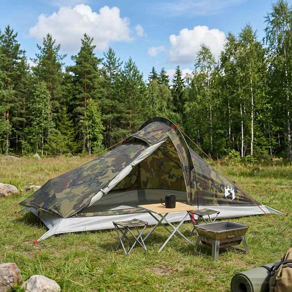 Pėsčiųjų kempingo palapinė 4 asmeniui Kamufliažinė