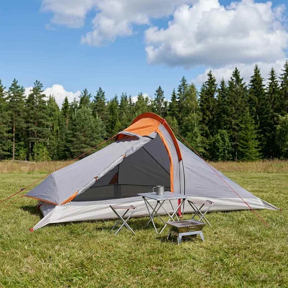 Pėsčiųjų kempingo palapinė 4 asmeniui Pilka ir oranžinė