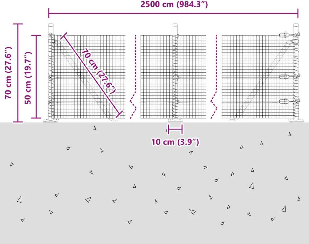 Suvirinta vielos tvora su betono baze 25 x 0,5 m Pilka