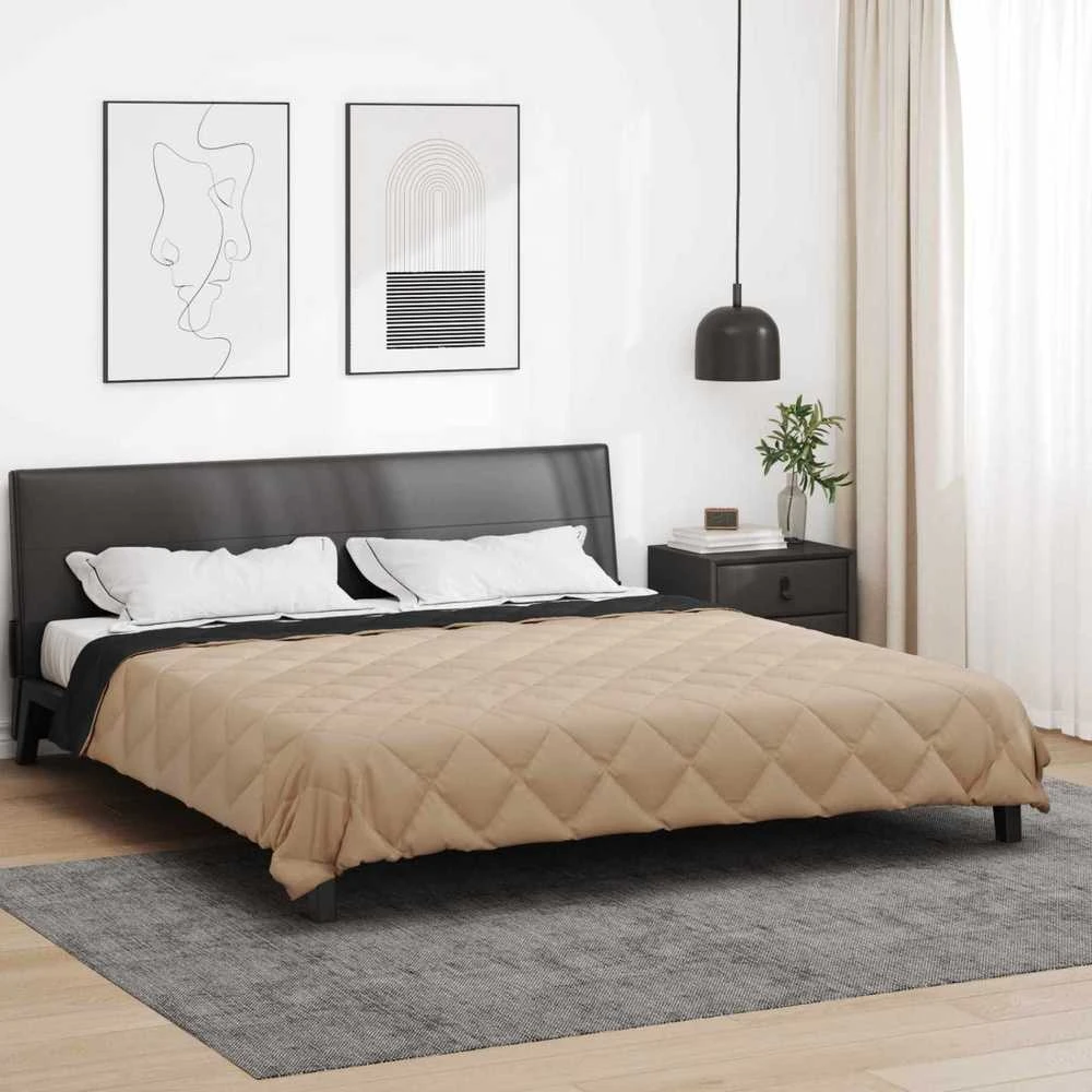 Pilna metų antklodė Juoda ir taupe 200 x 200 cm Mikropluoštas