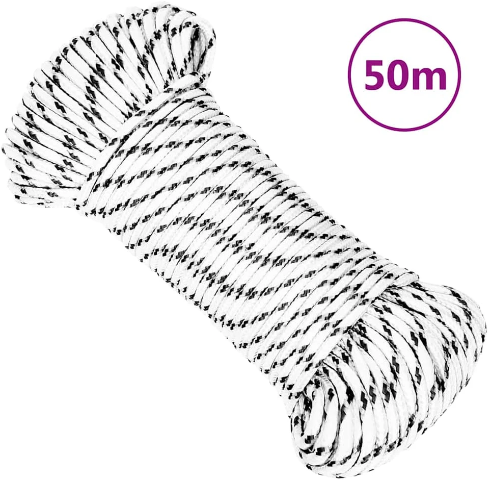 Pinta valties virvė, baltos spalvos, 5mmx50m, poliesteris
