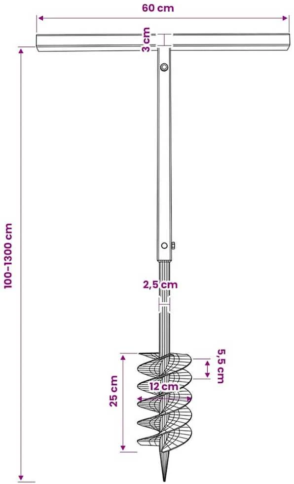 Plieninis 12 cm Žemės Grąžtas su Rankena ir Ilgintuvais, 13 m