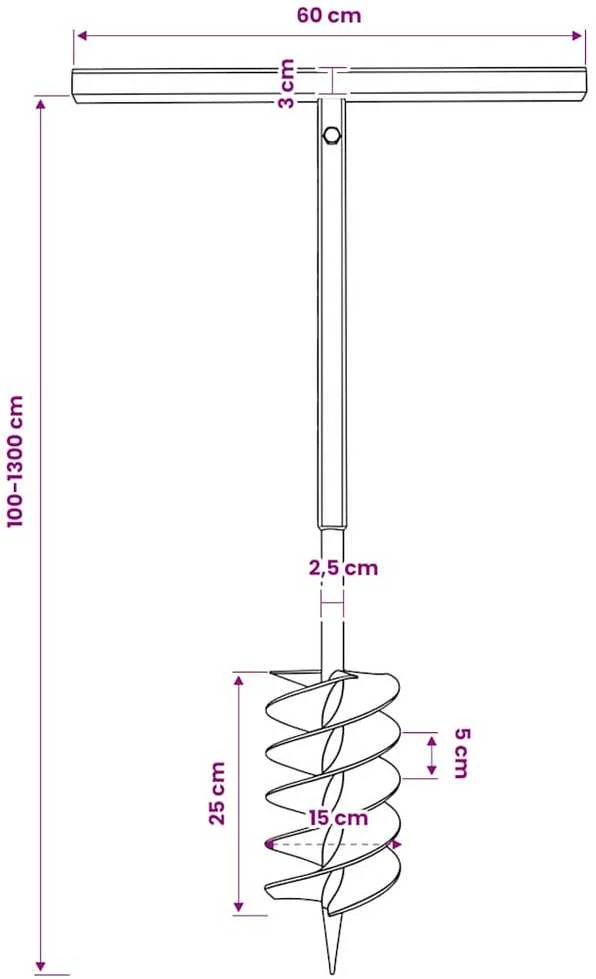 Plieninis 15 cm Žemės Grąžtas su Rankena ir Ilgintuvais, 13 m