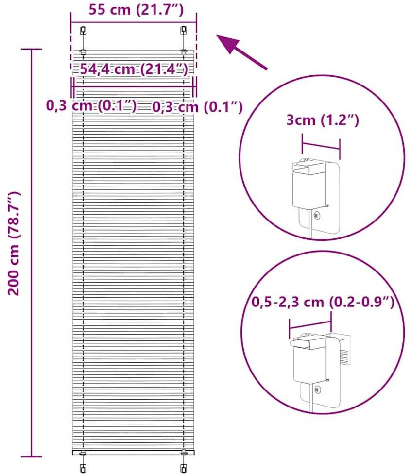 plisuota žaliuze balta 55x200 cm audinio plotis 54,4 cm